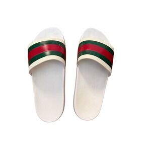 Gucci Pursuit Stripe Rubber Slide Sandals White | Mens Size 9 | Made in Italy